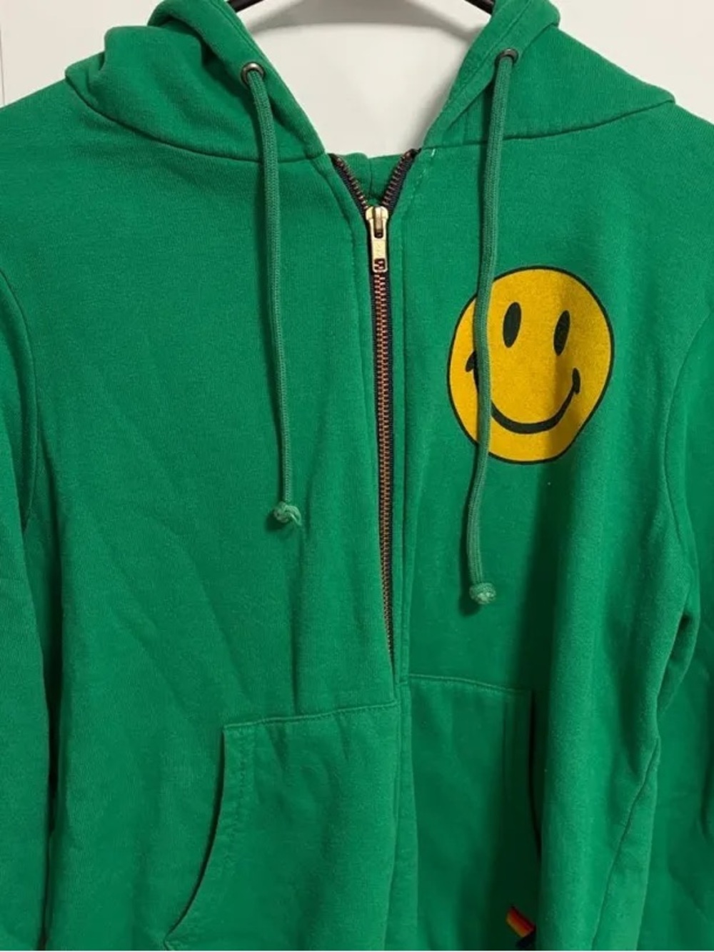 Aviator Nation Green Zip Hoodie with Yellow Smiley - Picture 1 of 1